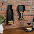 Decorative Black Metal Wall-Mounted Wine Bottle & Glass Design Cork Holders Wall Art